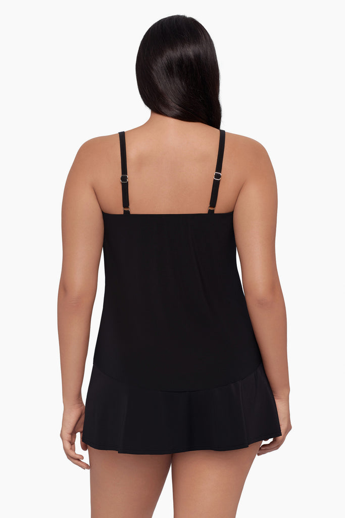 Woman turned away wearing a tankini top 
