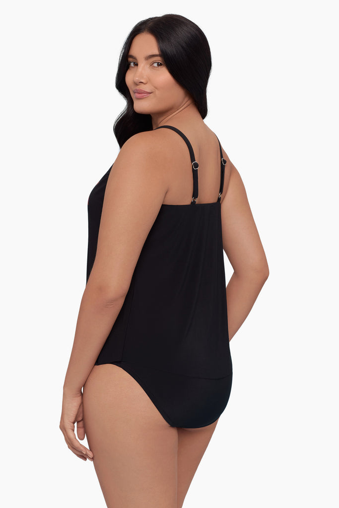 Woman turned left wearing a tankini top 
