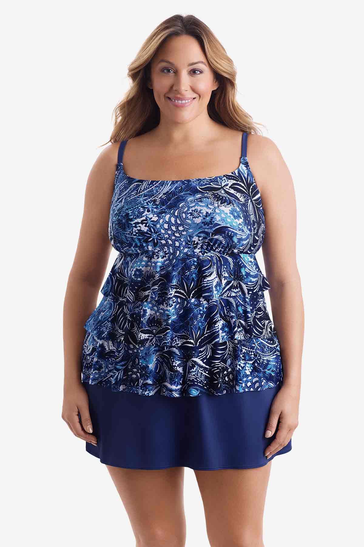 Paisley Garden Long Torso Ruffle Faux Skirtini