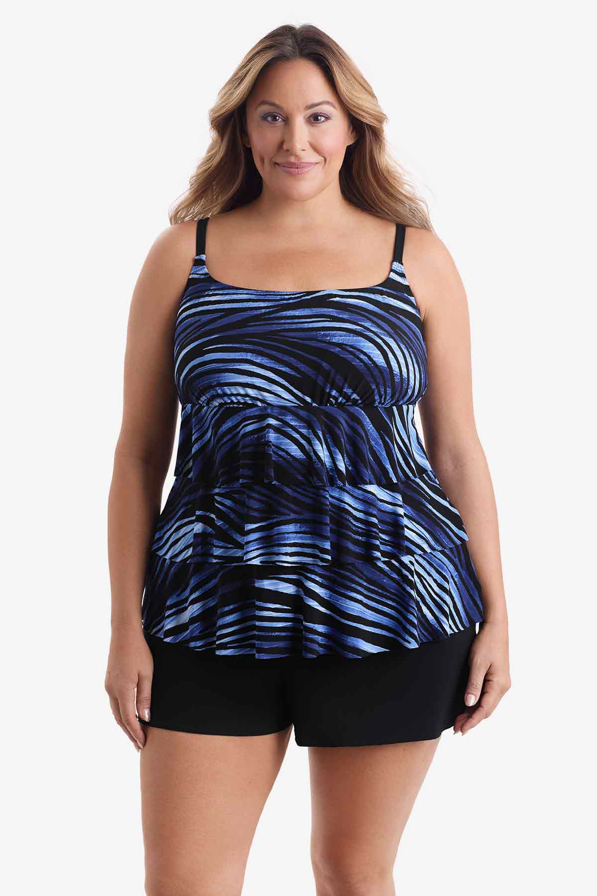 Longitude Plus Size Ruffle Faux Shortini Long Torso One Piece Swimsuit Flamingo Hotel Mimi Flamingo