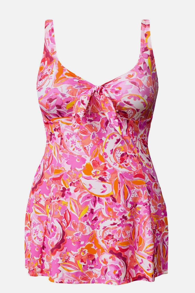 Pink floral printed swim dress 