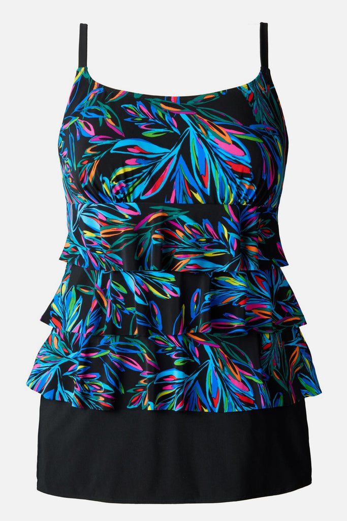 Abstract rainbow printed faux ruffle skirtini swimsuit