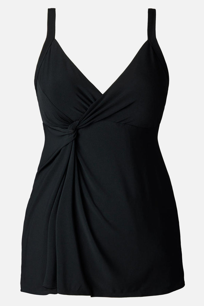 Black swim dress with a v neckline