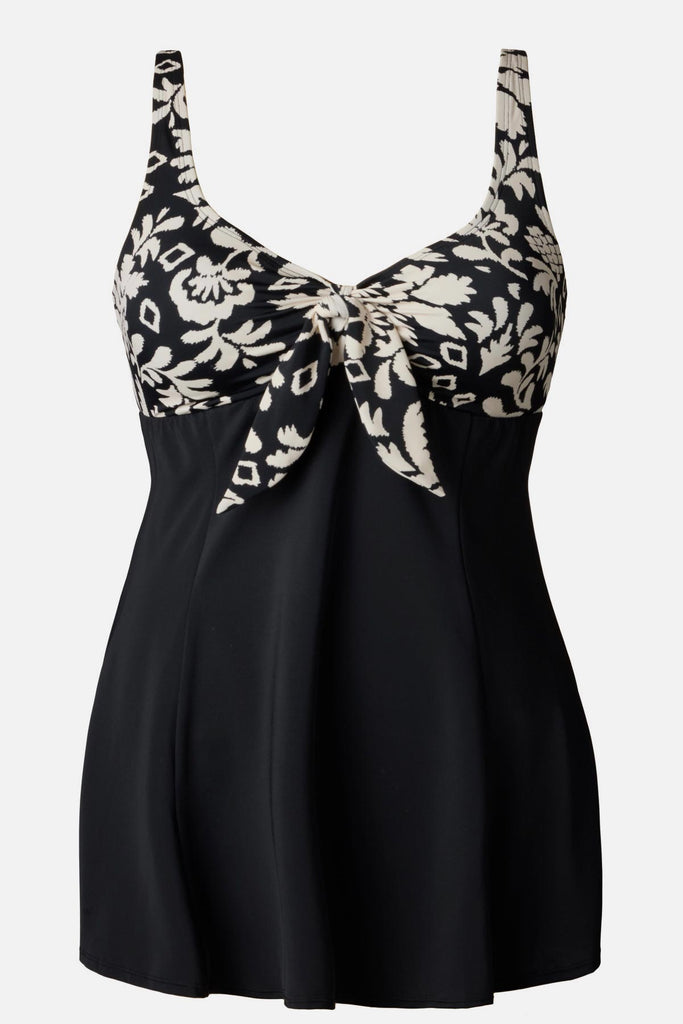 Black and white palm tree printed swim dress