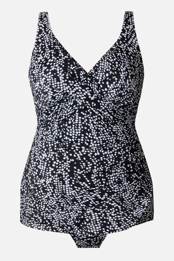 Black and white dot printed one-piece swimsuit