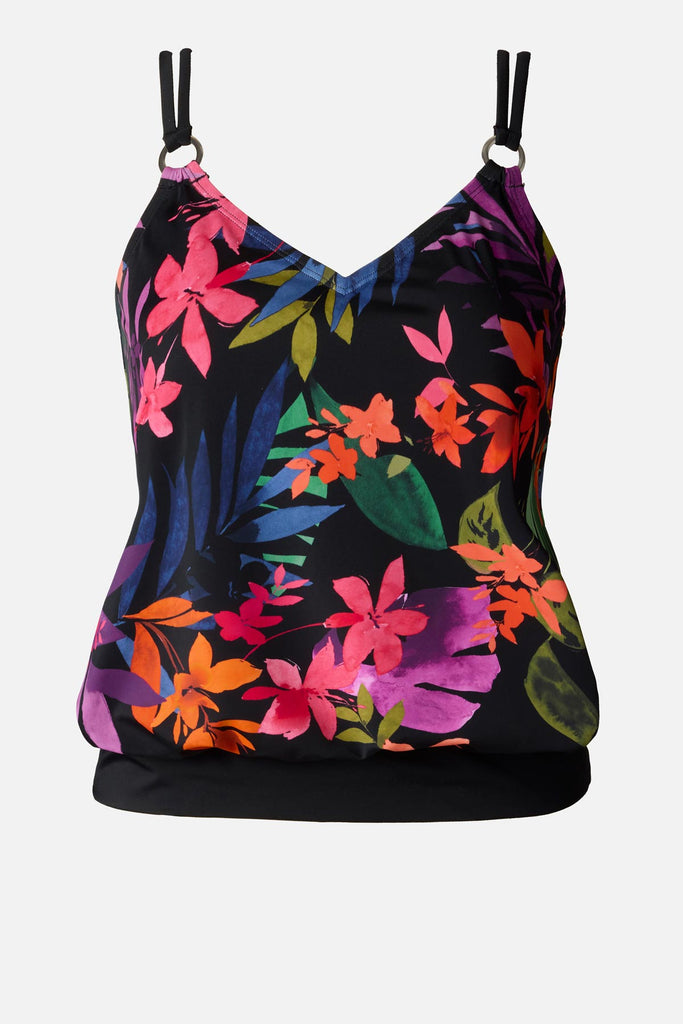 Multicolored floral printed blouson tankini top