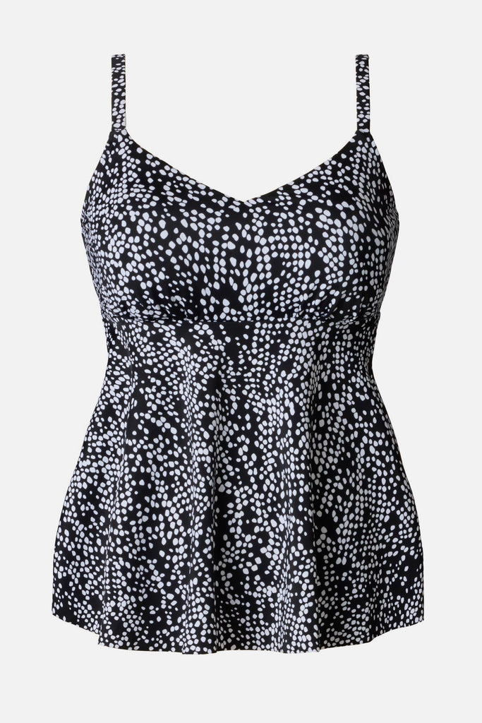 Black and white dotted print tankini top