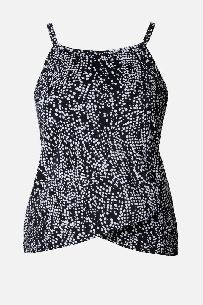 Black and white dot printed high neck tankini top