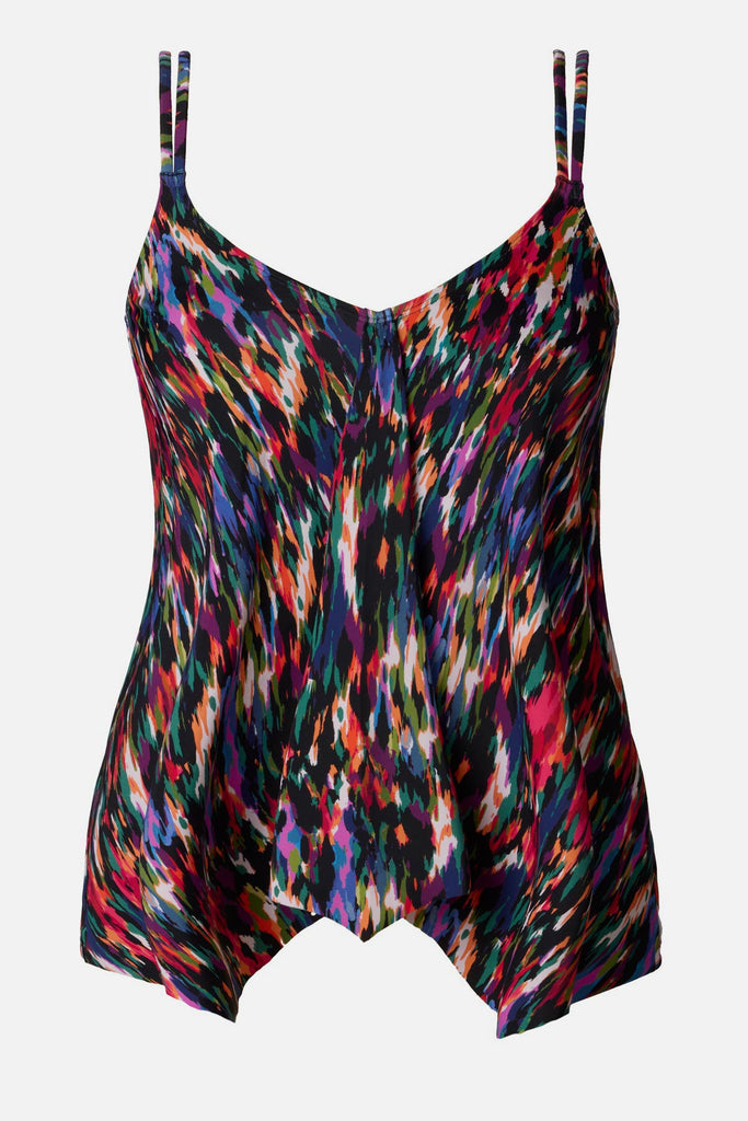 Multicolored abstract printed handkerchief tankini top