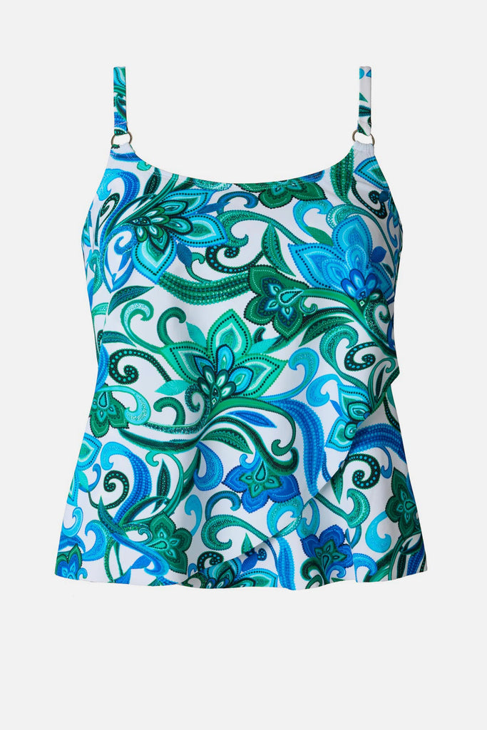 Blue and green floral printed tankini top